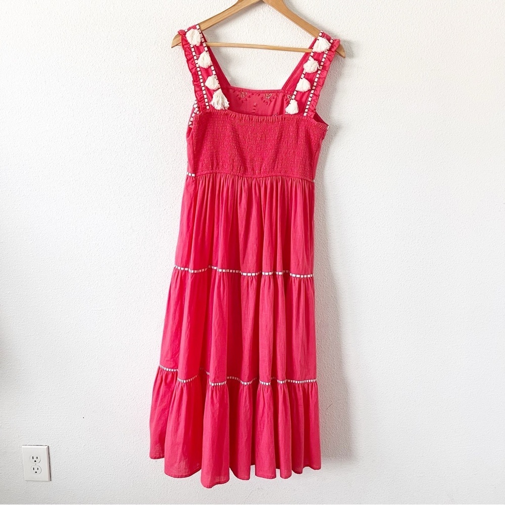 Ranna Gill Pink Tassel Boho Tiered Summer Cottagecore Embroidered Midi Dress - Picture 7 of 9